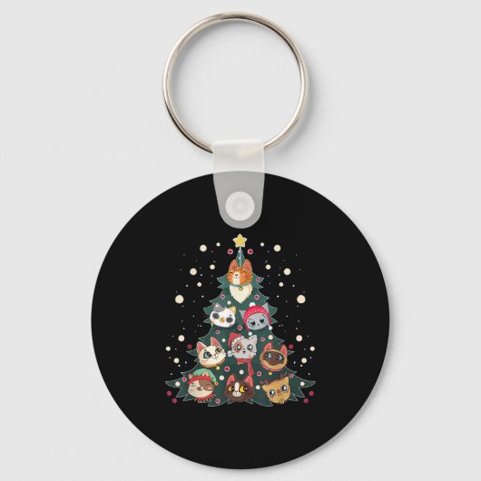 Porte-clés Merry Catmas Funny Christmas Tree, Cats Xmas Meow (Recto)