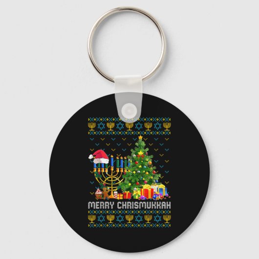 Porte-clés Merry Chrismukkah Happy Hanukkah Ugly Sweater Fami (Recto)