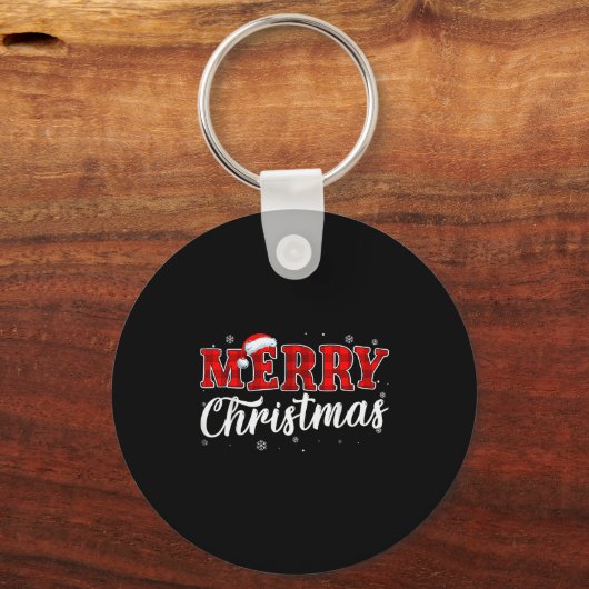 Porte-clés Merry Christmas Buffalo Plaid Red Santa Hat Xmas P (Recto)