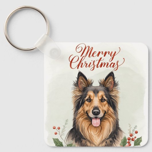 Porte-clés Merry Christmas Dog Festive Holiday Keychain Charm (Recto)