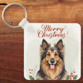 Porte-clés Merry Christmas Dog Festive Holiday Keychain Charm (Recto)