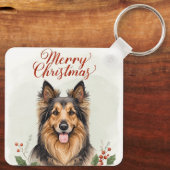 Porte-clés Merry Christmas Dog Festive Holiday Keychain Charm (Verso)