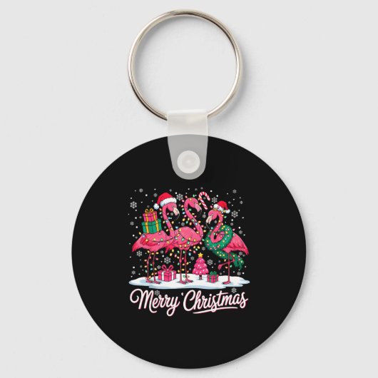 Porte-clés Merry Christmas Flamingo Lights Santa Hat Snow Xma (Recto)