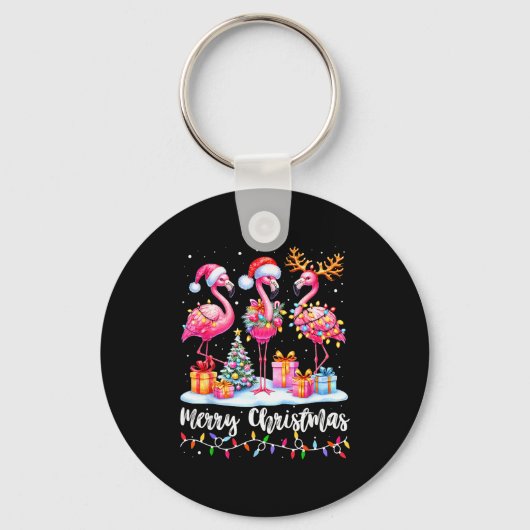 Porte-clés Merry Christmas Flamingo Santa Hat Xmas Pajamas Ho (Recto)
