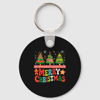 Porte-clés Merry Christmas Leopard Colorful Xmas Trees Bow Ti