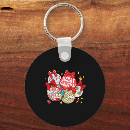 Porte-clés Merry Christmas Ornaments Disco Ball Coquette Bow (Recto)