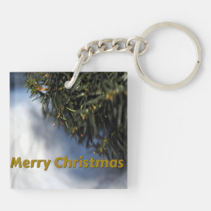 Porte-clés Merry Christmas Pine Tree and Snow