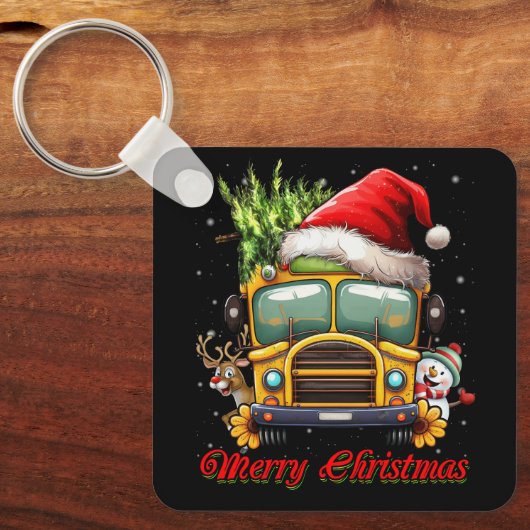 Porte-clés Merry Christmas School Bus Driver X mas Snowman Re (Recto)