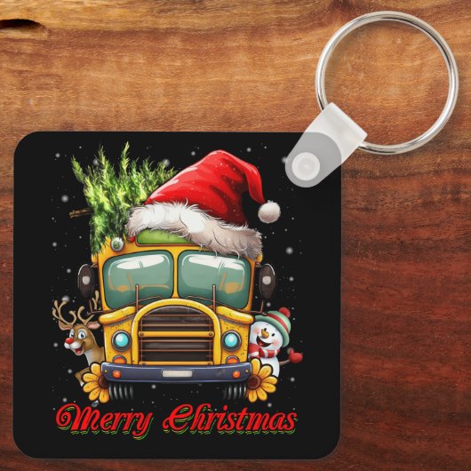 Porte-clés Merry Christmas School Bus Driver X mas Snowman Re (Verso)