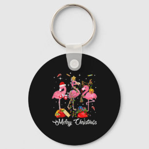 Porte-clés Merry Christmas Three Flamingo With Santa Hat