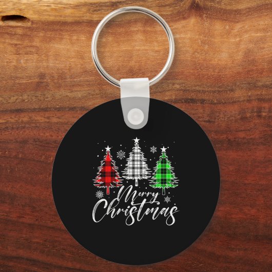 Porte-clés Merry Christmas Tree Buffalo Plaid Red White Green (Recto)