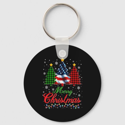 Porte-clés Merry Christmas Tree Plaid Us Flag Snowflake Xmas (Recto)