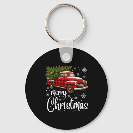 Porte-clés Merry Christmas Truck Buffalo Plaid Xmas Tree Men  (Recto)