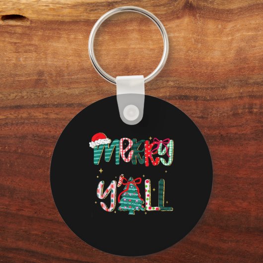 Porte-clés Merry Christmas Y’all Southern Christmas Tree Girl (Recto)