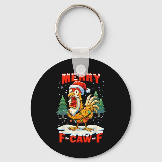 Porte-clés Merry F-caw-f Chicken Christmas Funny Rooster Men (Recto)