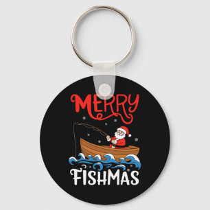 Porte-clés Merry Fishmas Funny Noël Père Noël Pêche