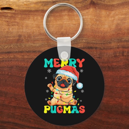 Porte-clés Merry Pugmas Pug Christmas Santa Pug Xmas Lights D (Recto)