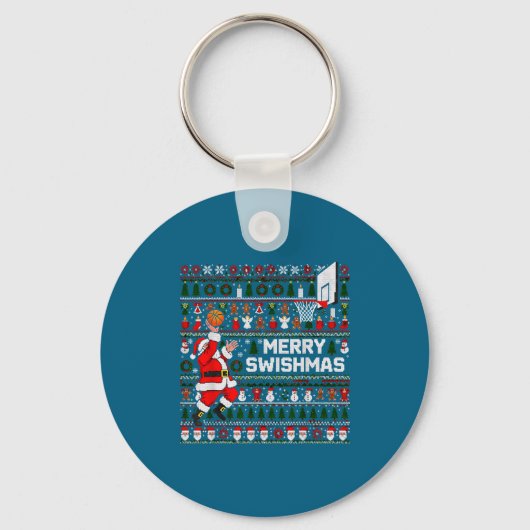 Porte-clés Merry Swishmas Santa Basketball Ugly Sweater Style (Recto)