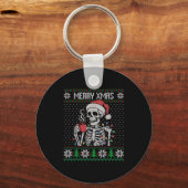 Porte-clés Merry Xmas Skeleton Ugly Sweater, Skull Wearing Sa (Recto)