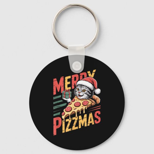 Porte-clés Merry Zzmas Christmas Cat Funny Zza Lover Xmas Cat (Recto)