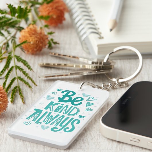 Porte-clés Message de motivation turquoise "Be Kind" (Devant droit)