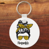 Porte-clés Messy Bun momlife Jaune Leopard (Recto)