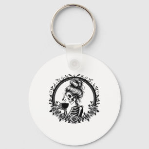 Porte-clés Messy Bun Skeleton Boire Café Vintage Hallowe