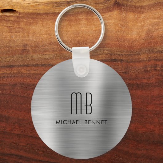 Porte-clés Métal brossé faux gris argent Monogramme (Recto)