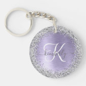 Porte-clés Métal brossé violet Parties scintillant d'argent N (Devant)