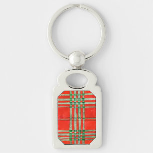 PORTE-CLÉS MÉTAL RECTANGLE TARTAN SCOTT ROUGE
