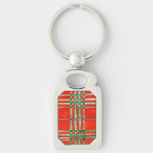 PORTE-CLÉS MÉTAL RECTANGLE TARTAN SCOTT ROUGE (Devant)