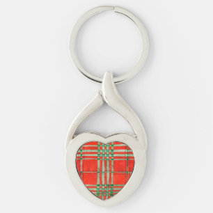 PORTE-CLÉS MÉTALIQUE CŒUR ENTRELACÉ TARTAN SCOTT R