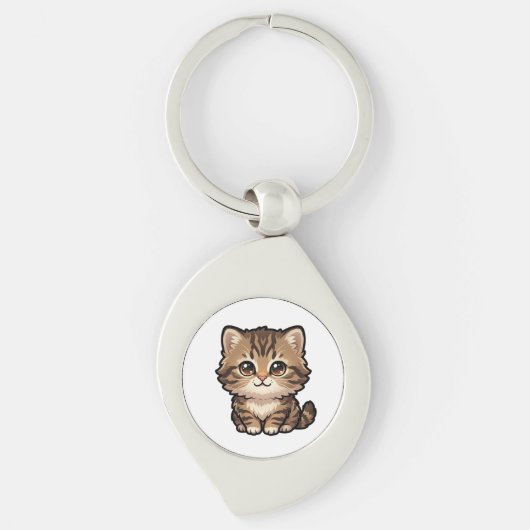 Porte-clés métallique chaton tabby marron mignon (Devant)