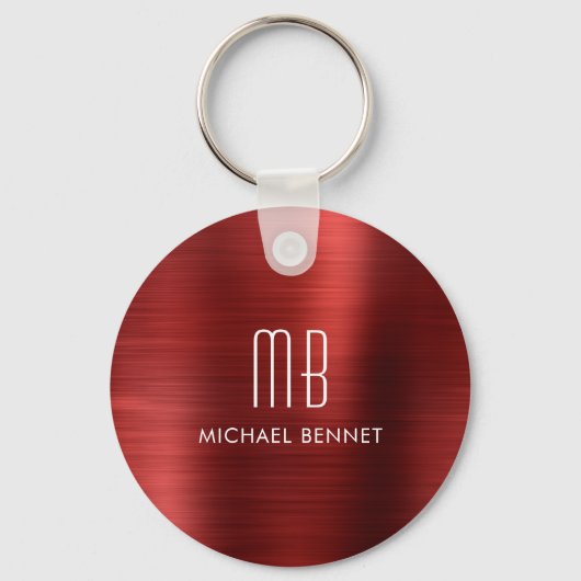 Porte-clés métallisé brossé faux rouge monogramme (Recto)