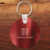 Porte-clés métallisé brossé faux rouge monogramme (Verso)