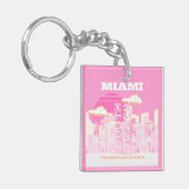 Porte-clés Miami Beach, Miami Travel Art, Preppy, rose (Devant gauche)