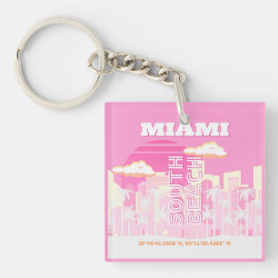 Porte-clés Miami Beach, Miami Travel Art, Preppy, rose