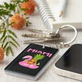 Porte-clés Miami Florida Flamant rose rose Ananas Vacation (Devant droit)