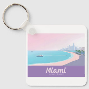 Porte-clés Miami Floride Côte Cityscape Pastel Travel