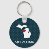 Porte-clés Michigan Home State City Map - Custom Heart (Recto)