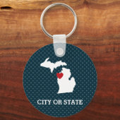 Porte-clés Michigan Home State City Map - Custom Heart (Recto)