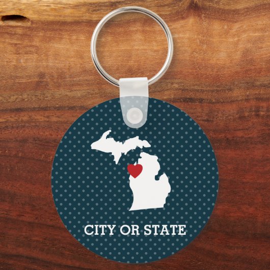 Porte-clés Michigan Home State City Map - Custom Heart (Recto)