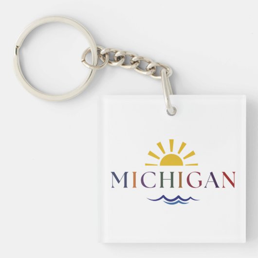 Porte-clés Michigan Texte Arc-en-ciel Soleil et Va (Devant)