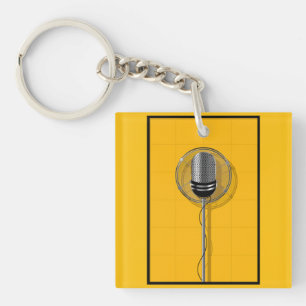 Porte-clés Microphone Rétro sur Jaune Gras