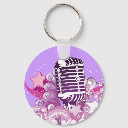 Porte-clés microphone vintage vecteur diva chantant (Recto)