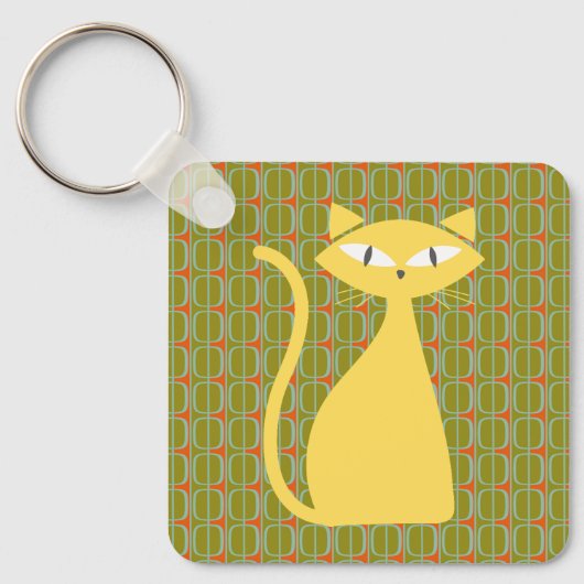 Porte-clés Mid Century Modern Cat on Geometric Pattern (Recto)