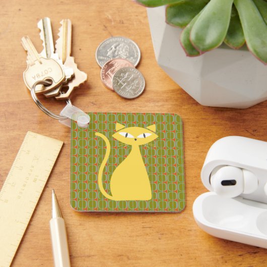 Porte-clés Mid Century Modern Cat on Geometric Pattern (Bureau)