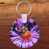 Porte-clés Miel Abeille Sur Fleur Aster Violet Personnalisé (Verso)
