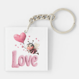 Porte-clés Mignon Abeille Douce Rose Amour Ballon à Cœur