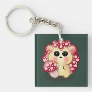 Porte-clés Mignon Art de Hérisson Champignon Rouge Kawaii